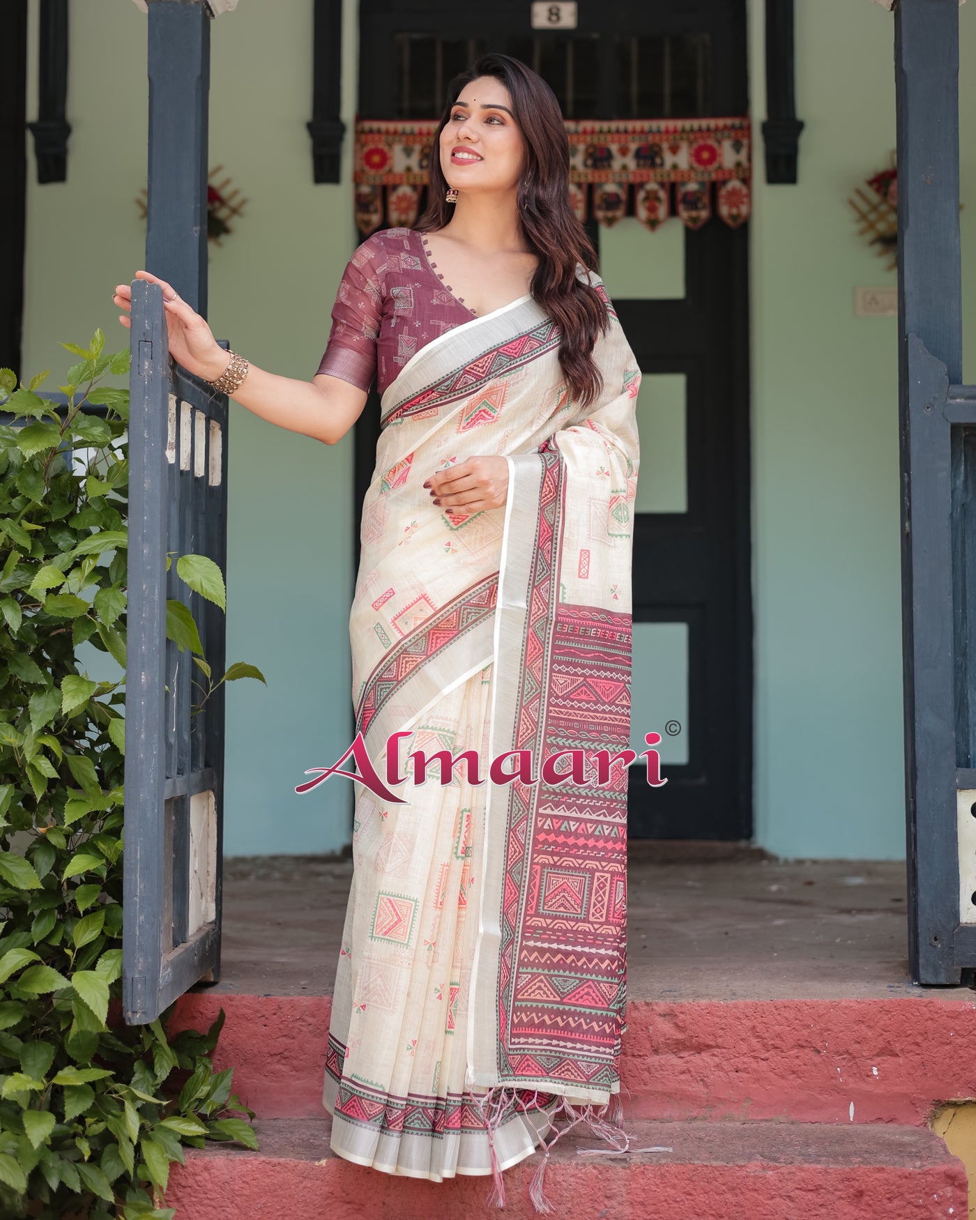 Pure Cotton Linen Saree Weaved With  Zari Comes With Tassels