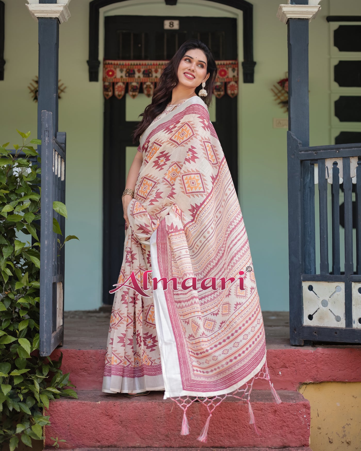 Pure Cotton Linen Saree Weaved With  Zari Comes With Tassels