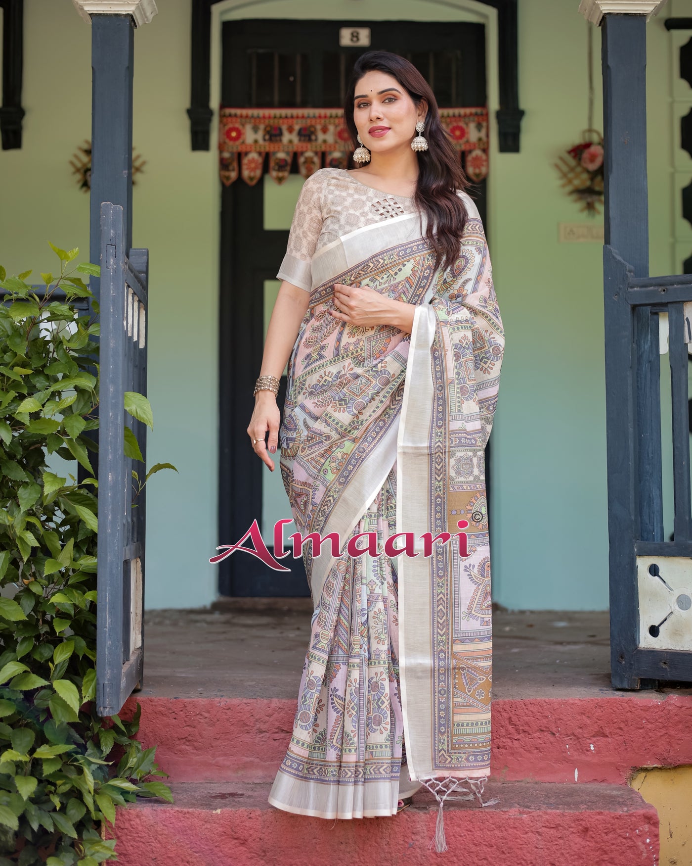 Pure Cotton Linen Saree Weaved With  Zari Comes With Tassels