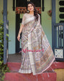 Pure Cotton Linen Saree Weaved With  Zari Comes With Tassels