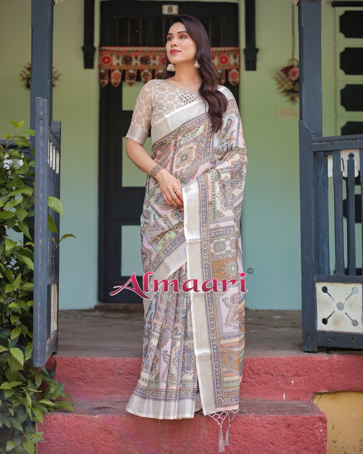 Pure Cotton Linen Saree Weaved With  Zari Comes With Tassels