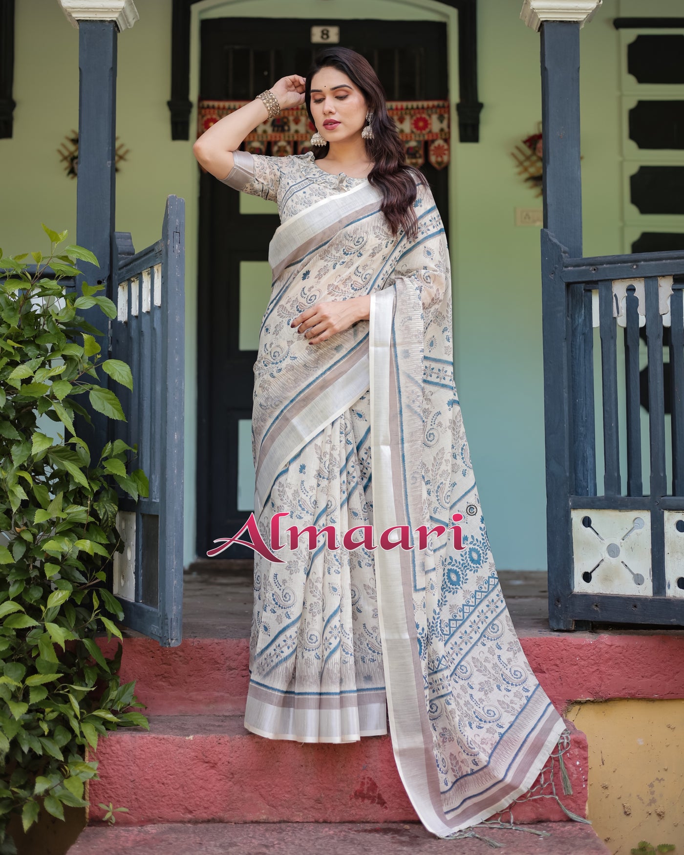 Pure Cotton Linen Saree Weaved With  Zari Comes With Tassels