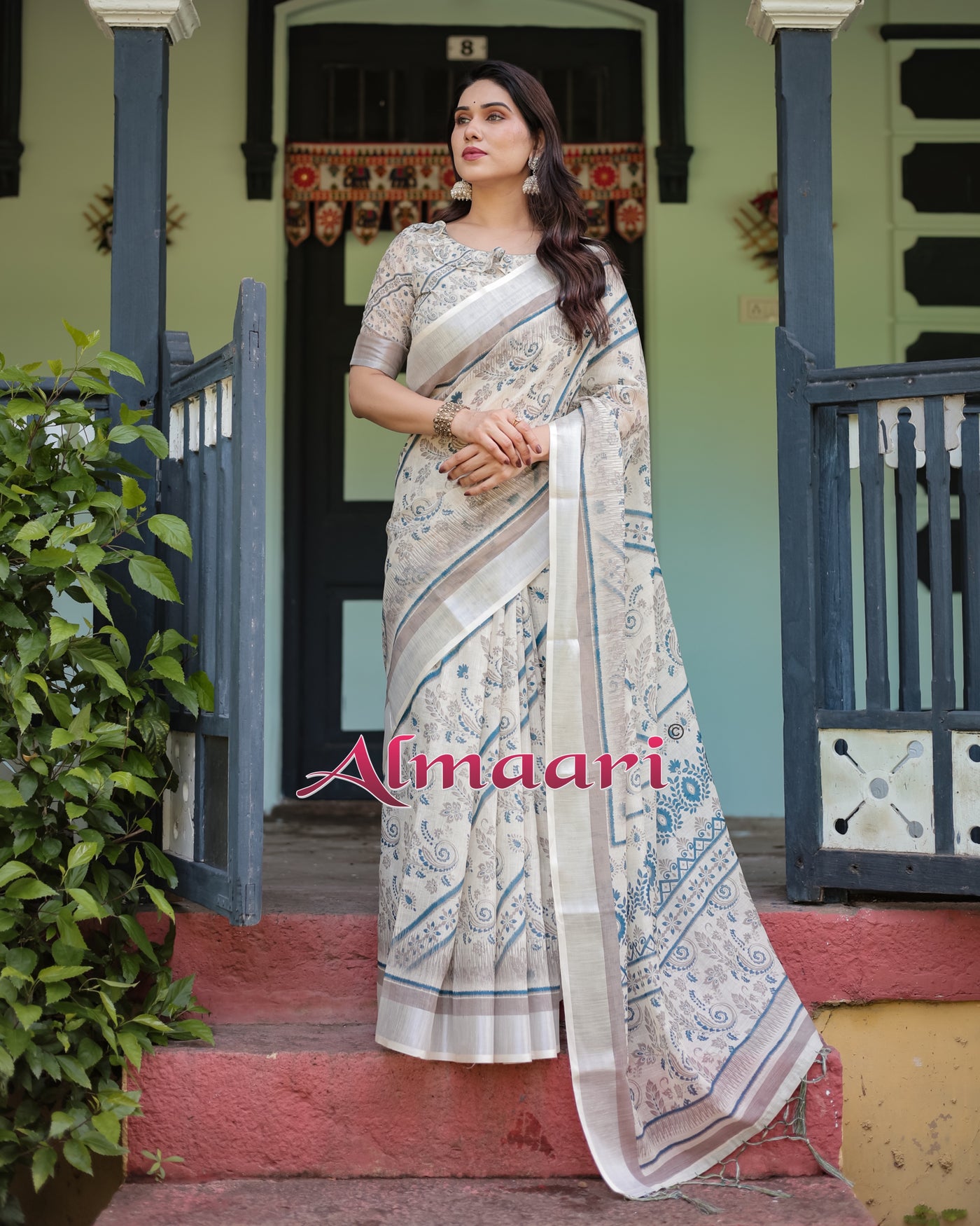 Pure Cotton Linen Saree Weaved With  Zari Comes With Tassels