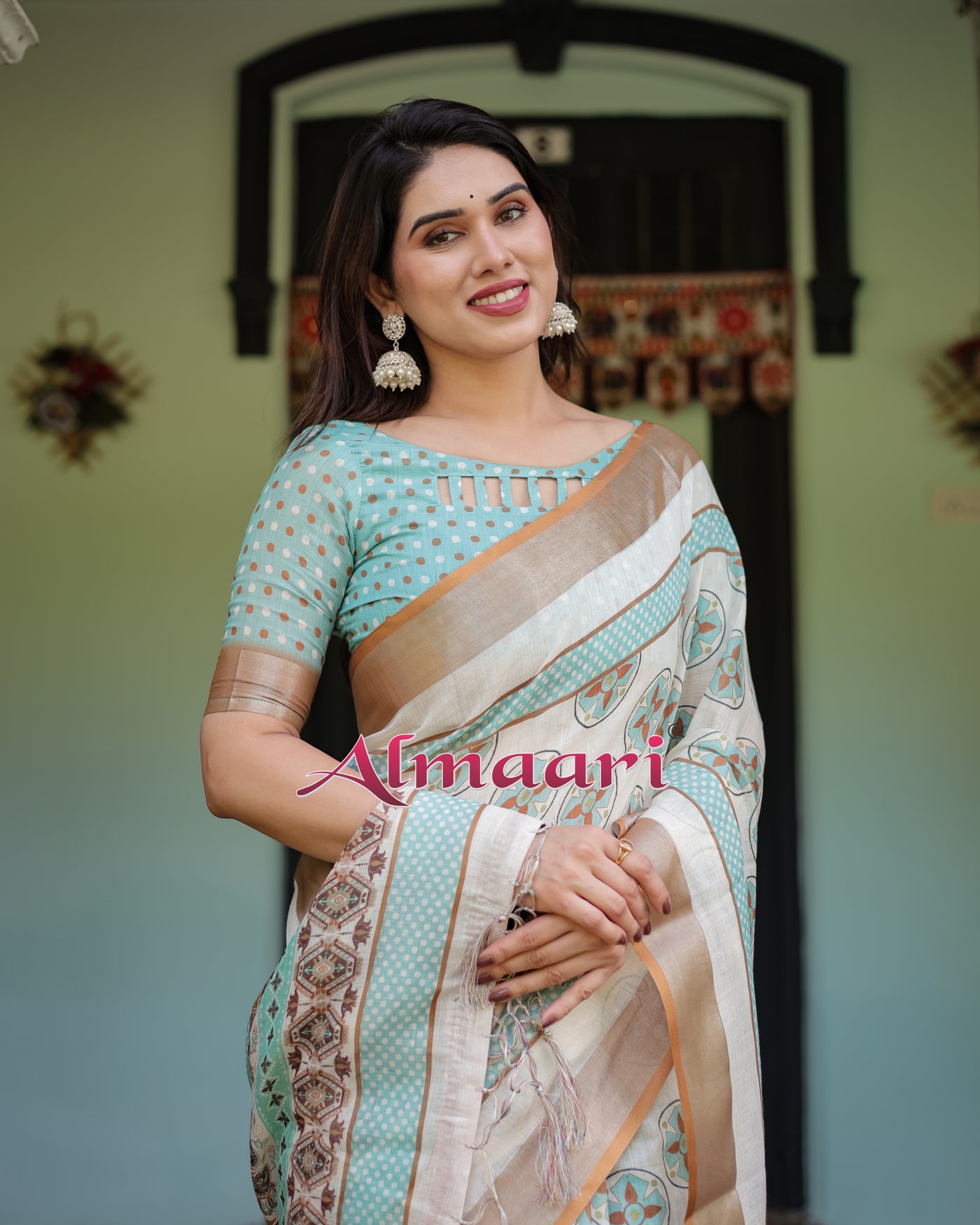 Pure Cotton Linen Saree Weaved With  Zari Comes With Tassels