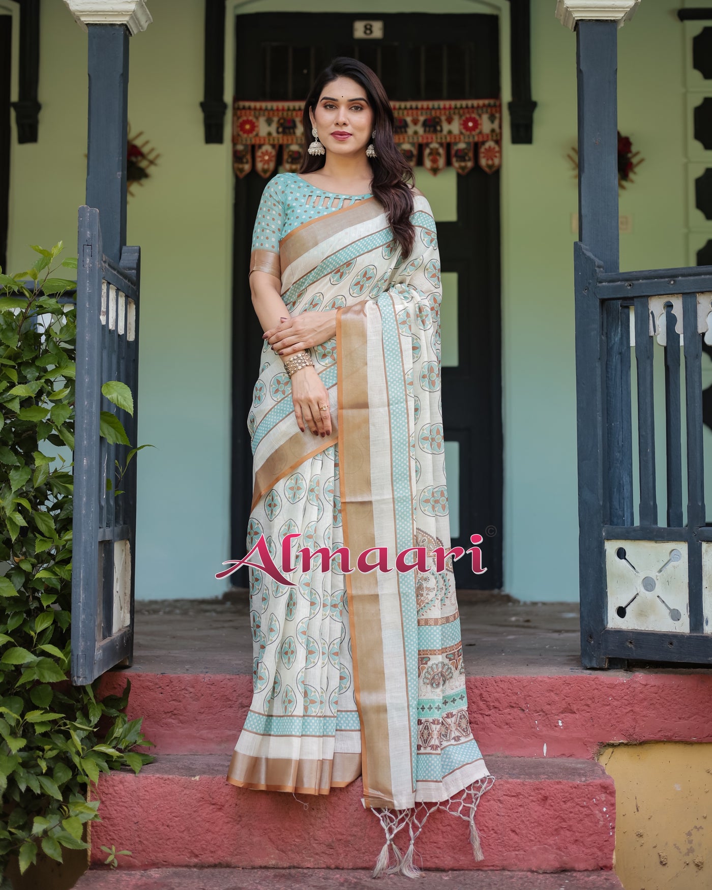 Pure Cotton Linen Saree Weaved With  Zari Comes With Tassels