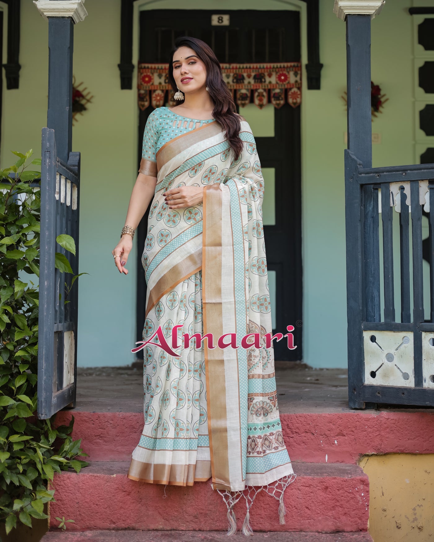 Pure Cotton Linen Saree Weaved With  Zari Comes With Tassels