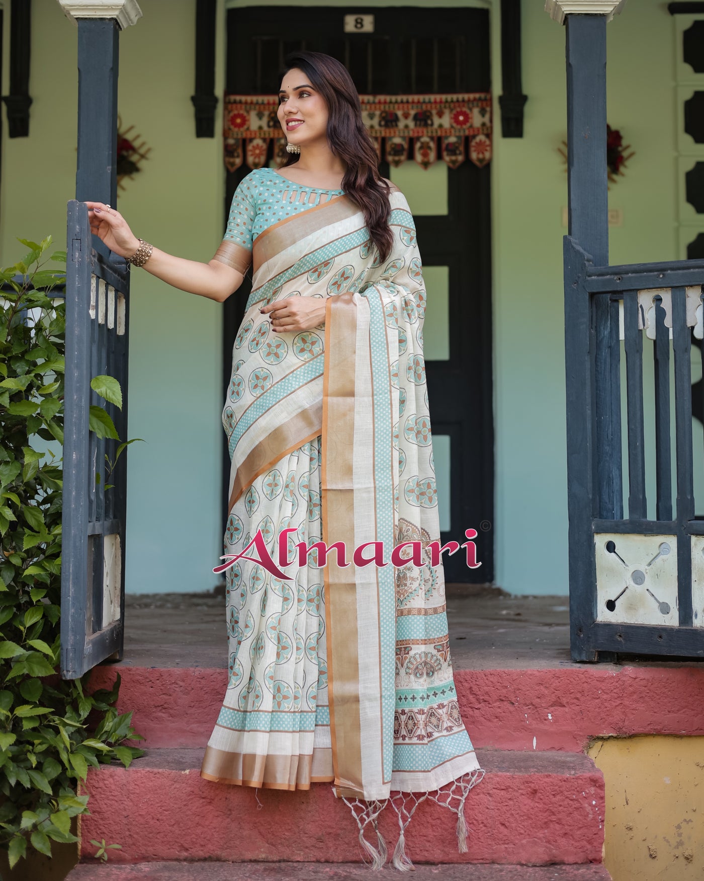 Pure Cotton Linen Saree Weaved With  Zari Comes With Tassels