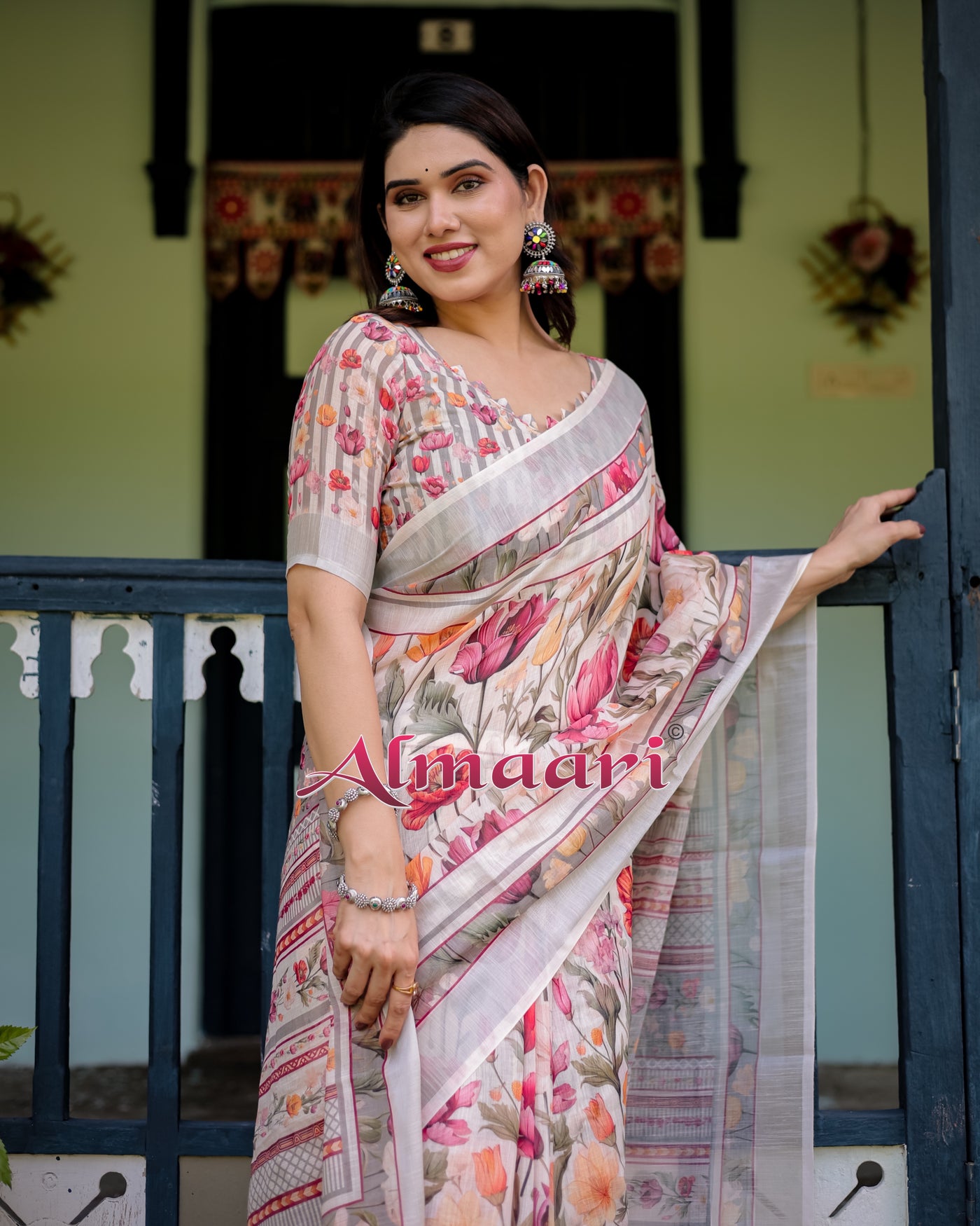 Pure Cotton Linen Saree Weaved With  Zari Comes With Tassels