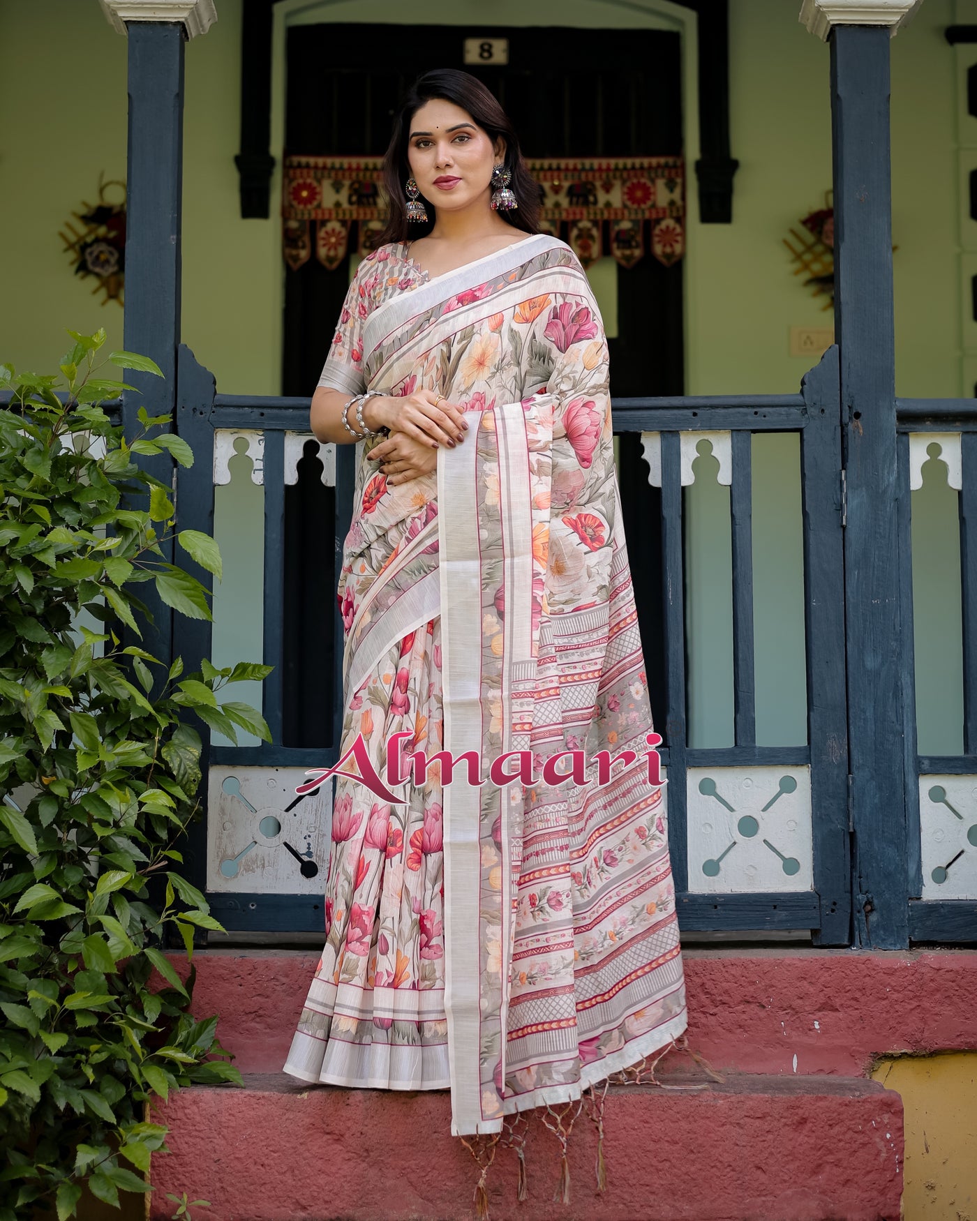 Pure Cotton Linen Saree Weaved With  Zari Comes With Tassels