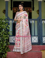 Pure Cotton Linen Saree Weaved With  Zari Comes With Tassels