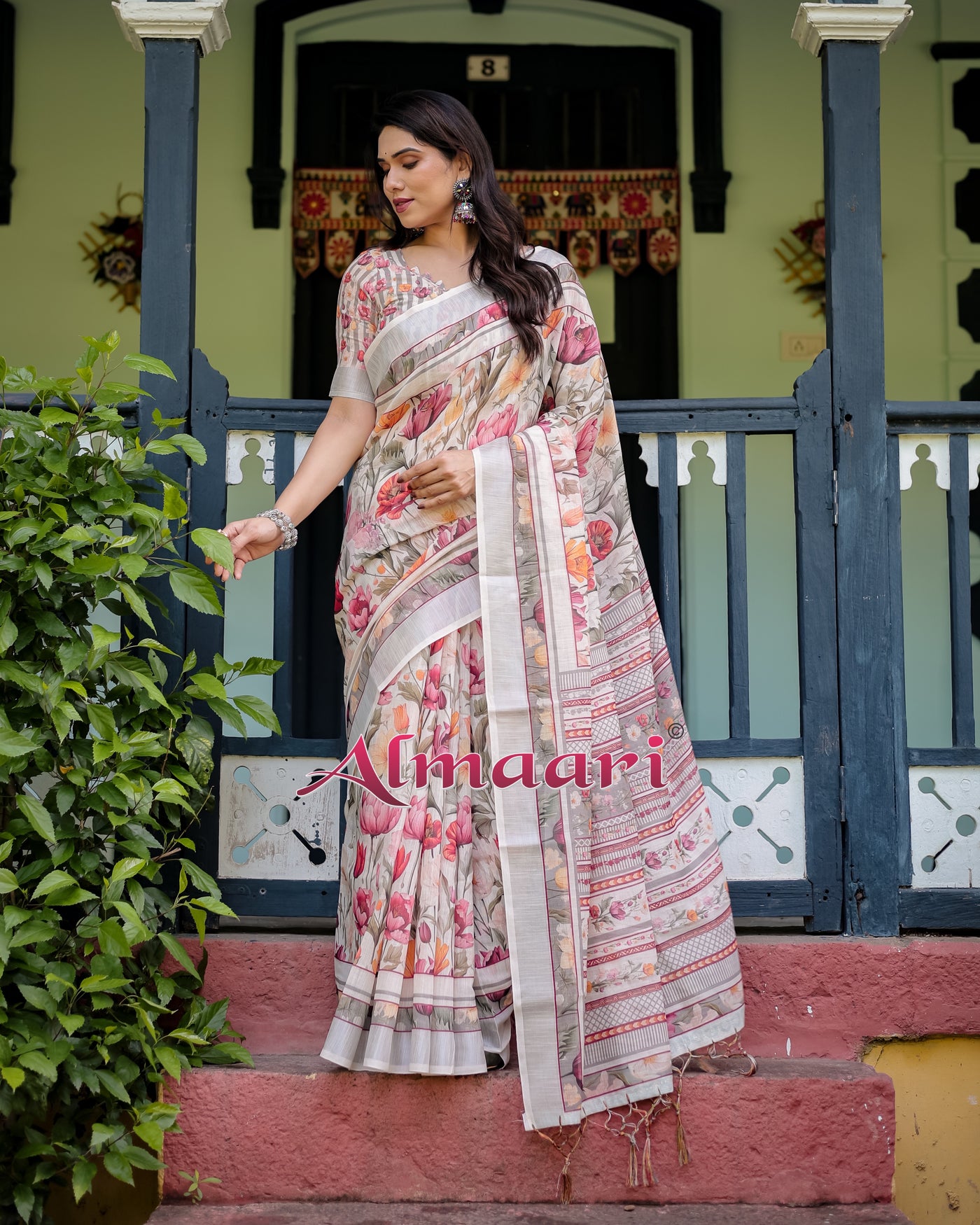 Pure Cotton Linen Saree Weaved With  Zari Comes With Tassels