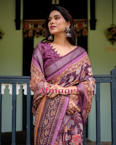 Pure Cotton Linen Saree Weaved With  Zari Comes With Tassels