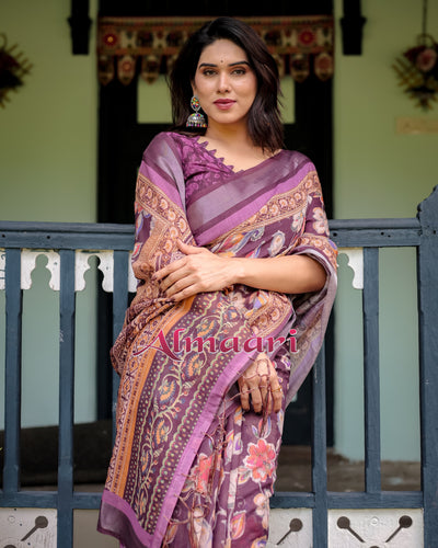 Pure Cotton Linen Saree Weaved With  Zari Comes With Tassels