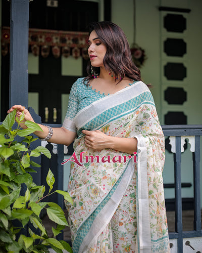 Pure Cotton Linen Saree Weaved With  Zari Comes With Tassels