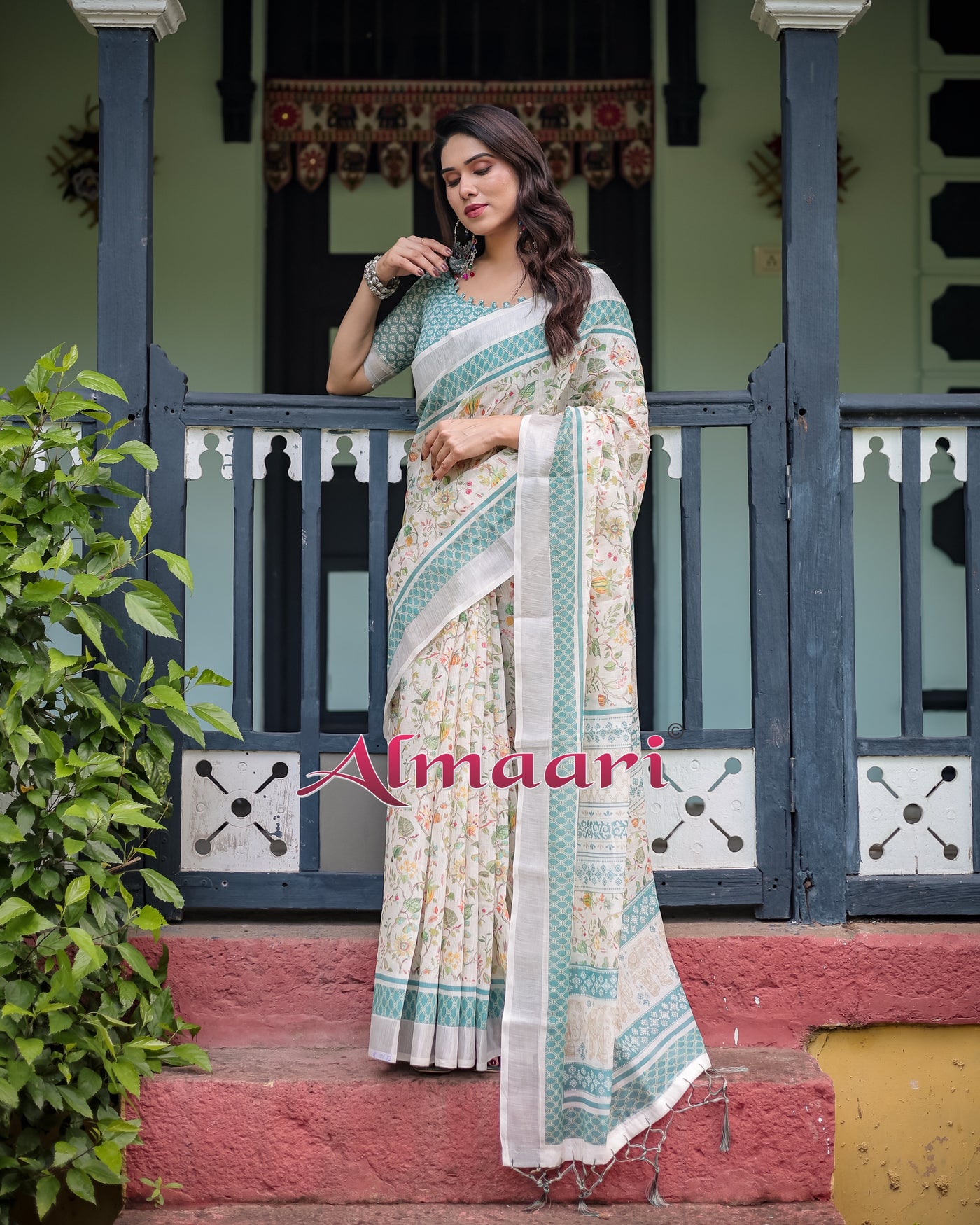 Pure Cotton Linen Saree Weaved With  Zari Comes With Tassels