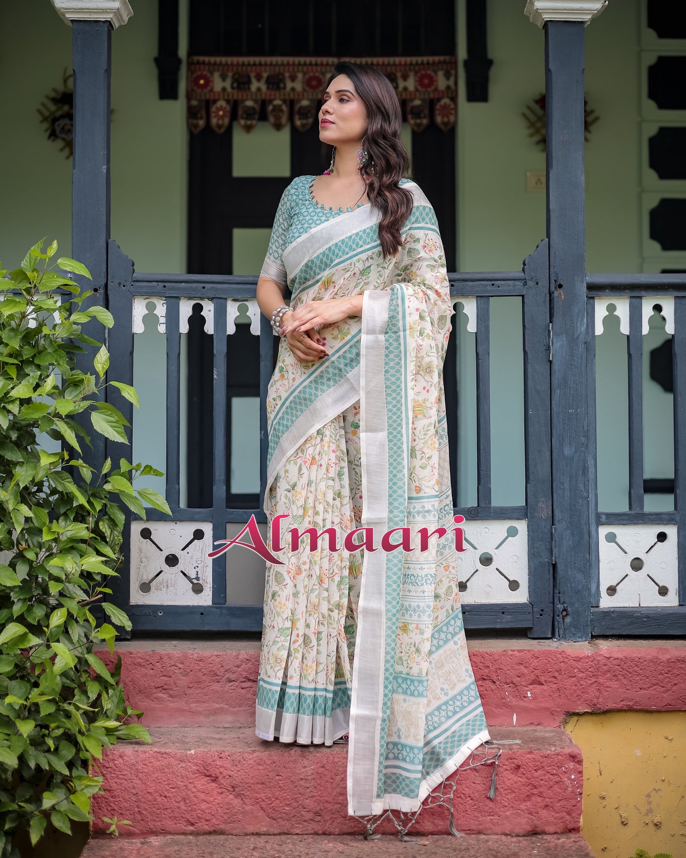 Pure Cotton Linen Saree Weaved With  Zari Comes With Tassels