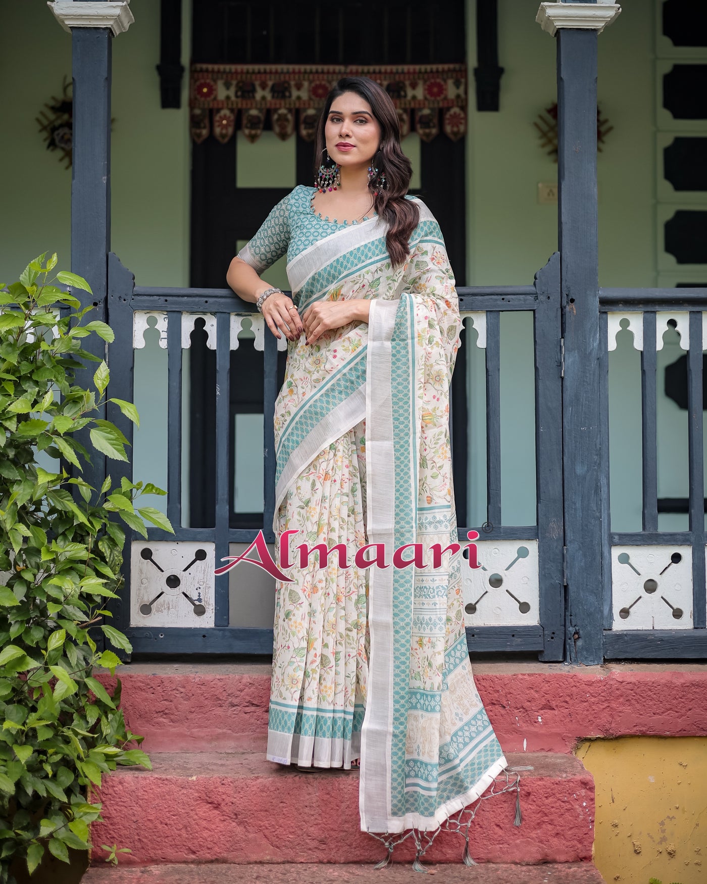 Pure Cotton Linen Saree Weaved With  Zari Comes With Tassels