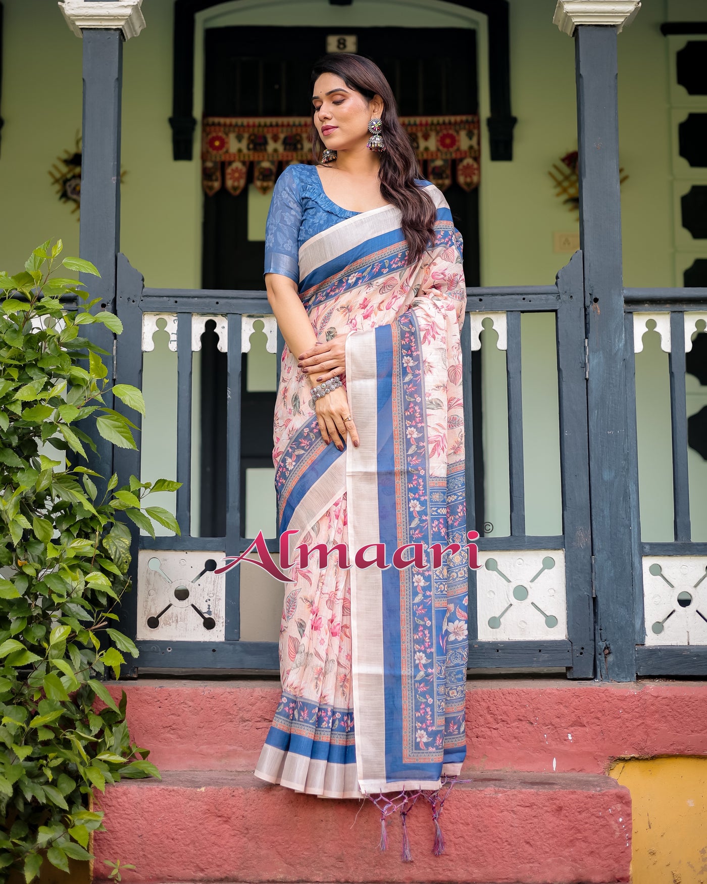 Pure Cotton Linen Saree Weaved With  Zari Comes With Tassels