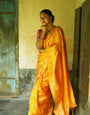 Yellow Pure Banarasi Silk Saree With Twirling Blouse Piece