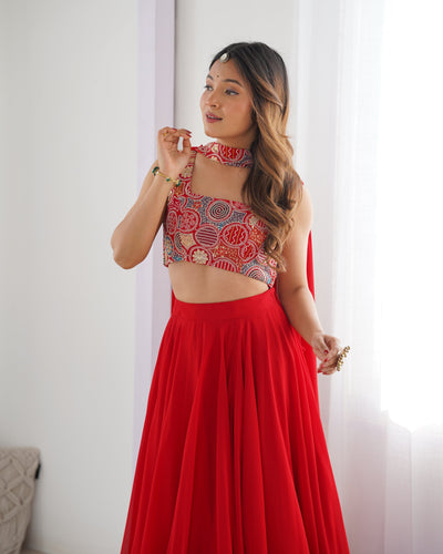 Radiant Red Pure Soft Fox Georgette Lehenga Choli – An Ethereal Blend of Elegance & Festivity!