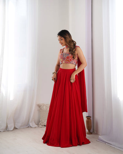 Radiant Red Pure Soft Fox Georgette Lehenga Choli – An Ethereal Blend of Elegance & Festivity!