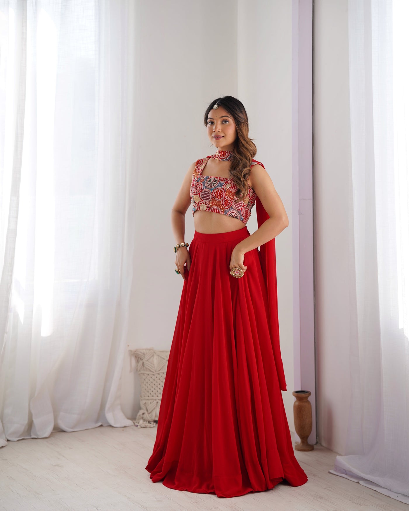 Radiant Red Pure Soft Fox Georgette Lehenga Choli – An Ethereal Blend of Elegance & Festivity!