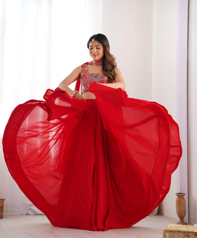 Radiant Red Pure Soft Fox Georgette Lehenga Choli – An Ethereal Blend of Elegance & Festivity!