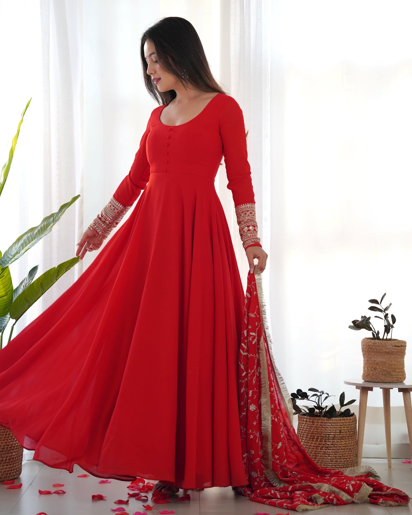 Colorful Georgette Anarkali Gown Set with Dupatta & Pants – Perfect for Festivities