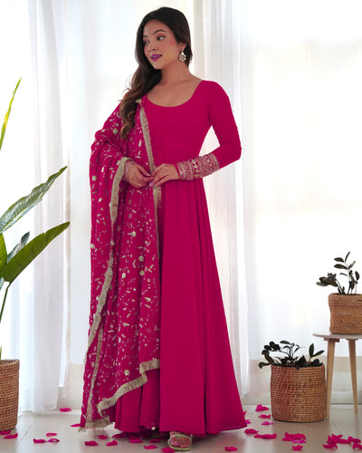 Colorful Georgette Anarkali Gown Set with Dupatta & Pants – Perfect for Festivities - Almaari Fashion