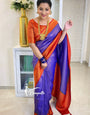 Snazzy Blue & Red Pure Kanjivaram Silk With Confounding Blouse Piece