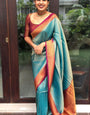 Rama & Maroon Pure Kanjivaram Silk With Twirling Blouse Piece