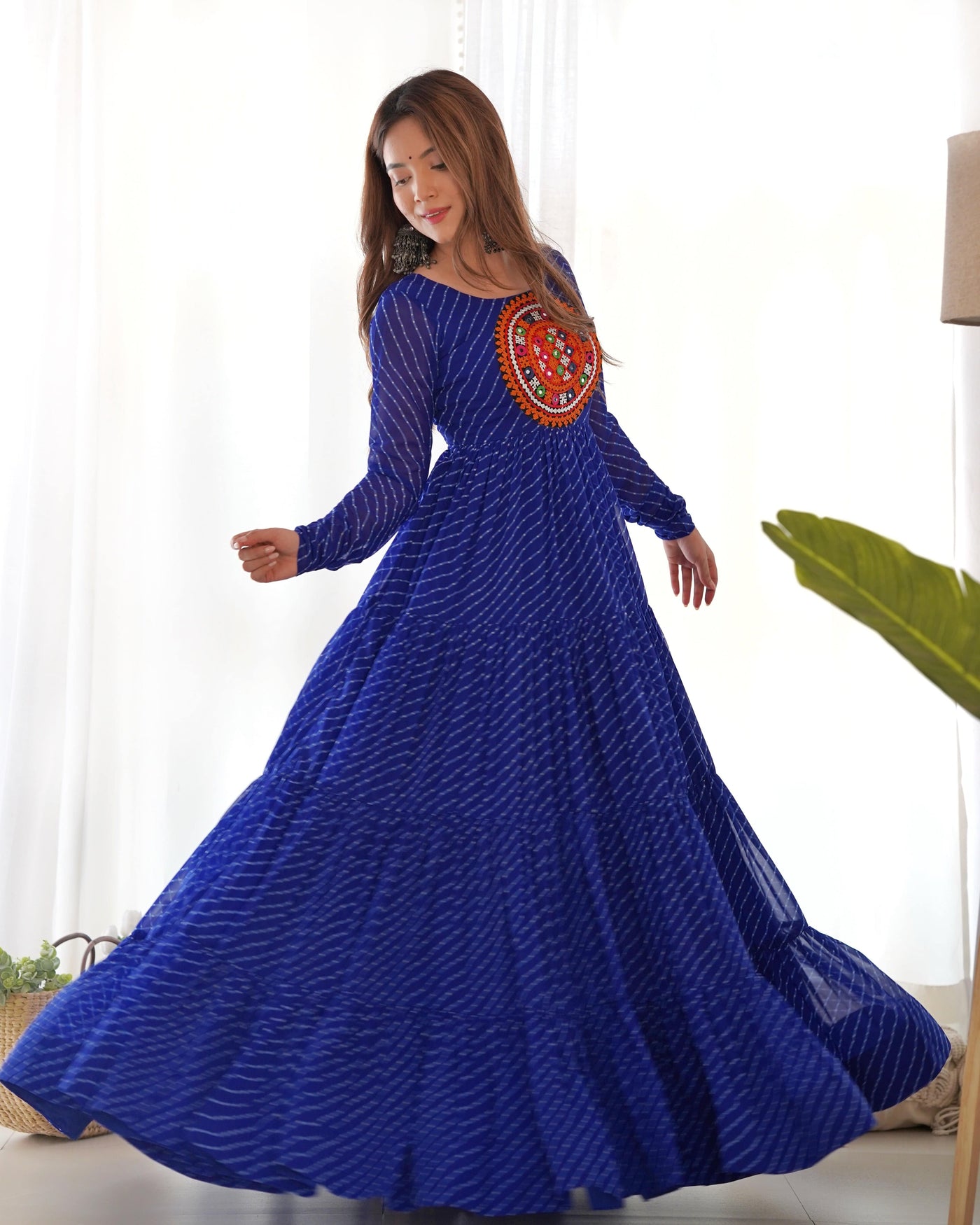 Pure Soft Fox Georgette Laheriya Print Fabric Fully Flair Anarkali, Fully Stitched Gown Ready to Wear.