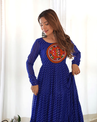 Pure Soft Fox Georgette Laheriya Print Fabric Fully Flair Anarkali, Fully Stitched Gown Ready to Wear.