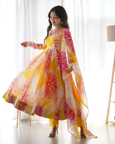 Vibrant Lightweight Organza Silk Anarkali Set – Effortless Elegance for Weddings & Festivities - Almaari Fashion