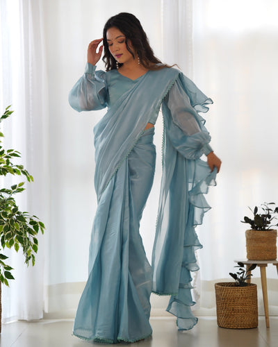 Ready to Wear Pre-draped Saree with Fully Stitched Blouse in Jimmy Choo Fabric