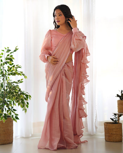 Ready to Wear Pre-draped Saree with Fully Stitched Blouse in Jimmy Choo Fabric - Almaari Fashion