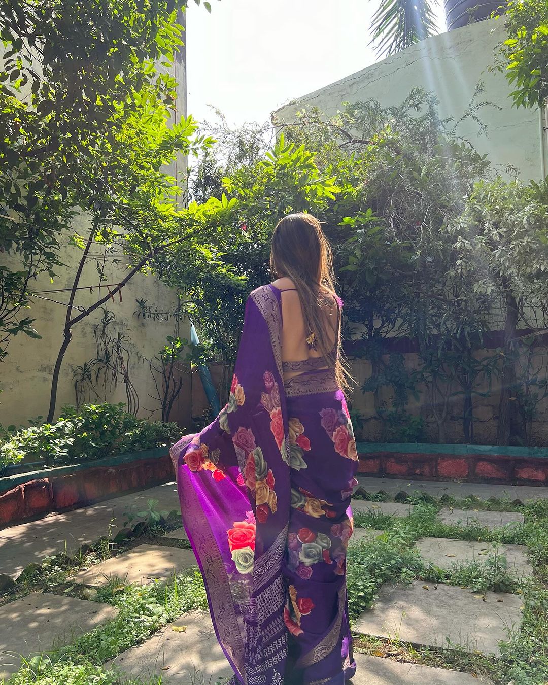 Elegant Purple Pure Silk Floral Digital Print Saree with Blouse and Tassel Detailing