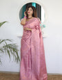 Rose Pink Stylish Pure Satin Silk Saree With Designer Blouse