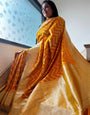 Yellow Pure Kanjivaram Silk Weaved With Copper Zari Comes With Heavy Kanjivaram Brocade Blouse