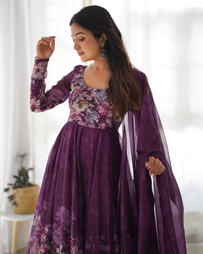 Colorful Lightweight Organza Silk Anarkali Set with Dupatta & Pants – Perfect for Festivities!