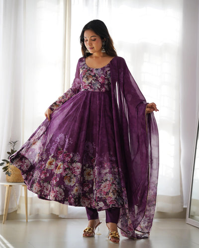 Colorful Lightweight Organza Silk Anarkali Set with Dupatta & Pants – Perfect for Festivities!