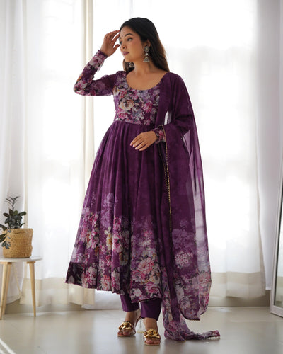 Colorful Lightweight Organza Silk Anarkali Set with Dupatta & Pants – Perfect for Festivities!