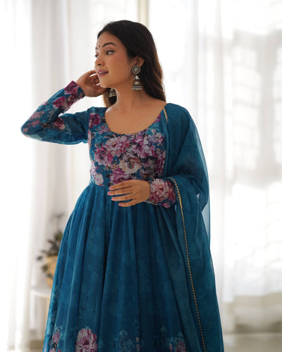 Colorful Lightweight Organza Silk Anarkali Set with Dupatta & Pants – Perfect for Festivities!