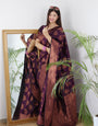 Wine Pure Satin Silk Saree With Demure Blouse Piece