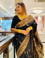 Symmetrical Black Pure Kanjivaram Silk With Engrossing Blouse Piece