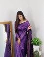Violet With Copper Zari Combination Pure Kanjivaram Silk Saree Stylish Blouse Piece