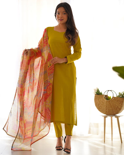 Summer & Office Wear Pure Viscose Straight Fit Kurta Set with Dupatta & Pants