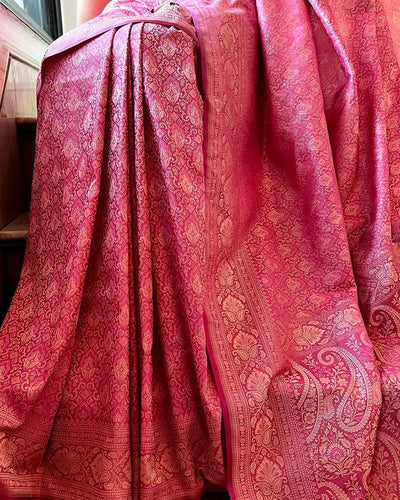 Pure Kanjivaram Silk Weaved With Copper Zari Comes With Heavy Kanjivaram Brocade Blouse