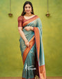 Rama & Maroon Pure Kanjivaram Silk With Twirling Blouse Piece