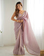 Elegant Gold Crush Tissue Silk Ready-to-Wear Saree with Embroidered Blouse